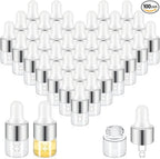 100 Pcs Mini Glass Oil Dropper Bottle Bulk, Clear Essential Small Empty Bottles Sample Containers Perfume Liquid Vials with Cap for Traveling (1 ml,Silver)