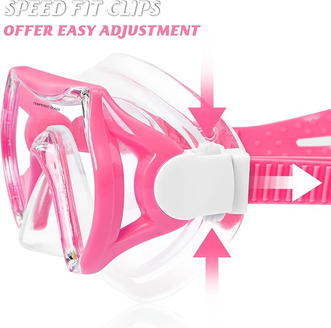 Kids Swim Goggles Snorkel Diving Mask for Boys Girls Ages 5-15, Two-Color Anti-Fog Swimming Goggles with Nose Cover