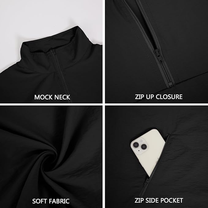 Men's Casual Quarter Zip Pullover Golf Windbreakers Athletic Lightweight Jacket Hiking Running Sweatshirt with Pockets
