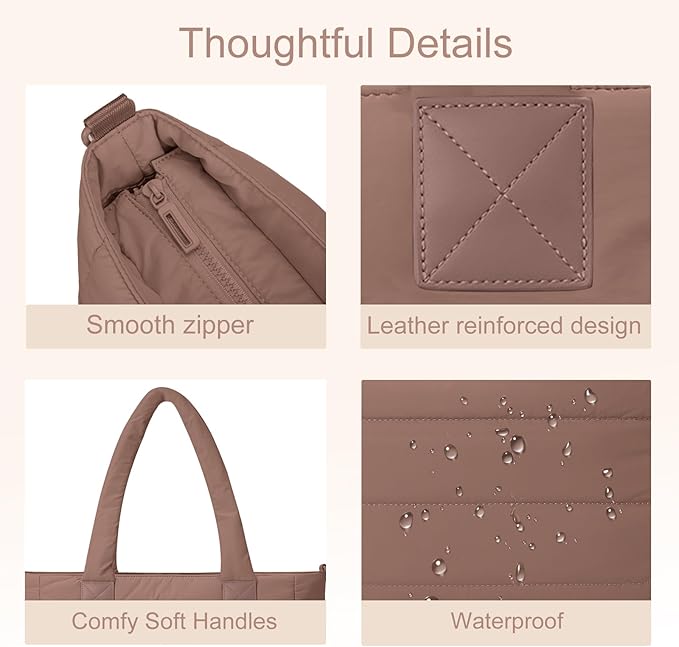 Tote Bag for Women Puffer Work Tote Handbag Large Quilted Nurse Bag with Zipper for Travel