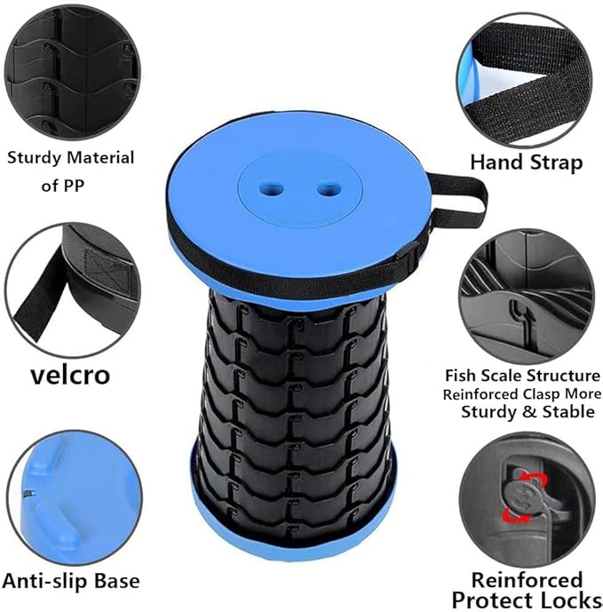 WESAPPINC Upgraded Collapsible Stool, Lightweight & Sturdy,Max 400lbs Portable Retractable Telescoping Stool Foldable Camping Stool for Adults Outdoor Hiking Garden BBQ Fishing (Black+Red)