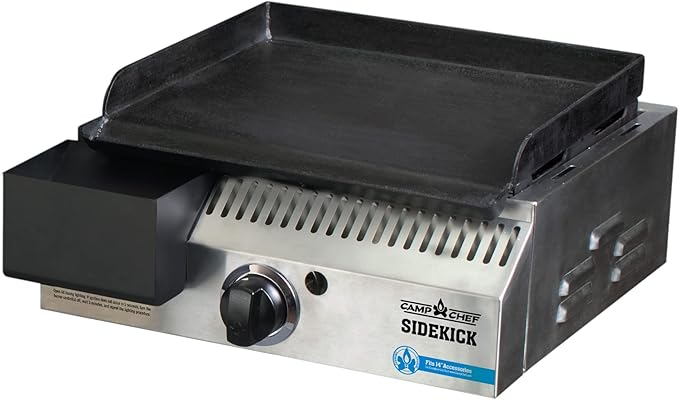Camp Chef Sidekick Grill Accessory, Flat Top Griddle included, 14" cooking system compatible, Stainless/Black