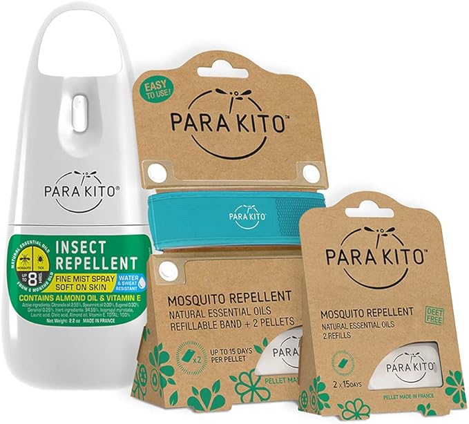 PARAKITO Mosquito, Insect & Bug Spray Bundle - Includes Spray, Turquoise Wristband & 4 Refills | DEET Free, Citronella Essential Oils, Perfect for Camping, Hiking, Travel Outdoor Activities