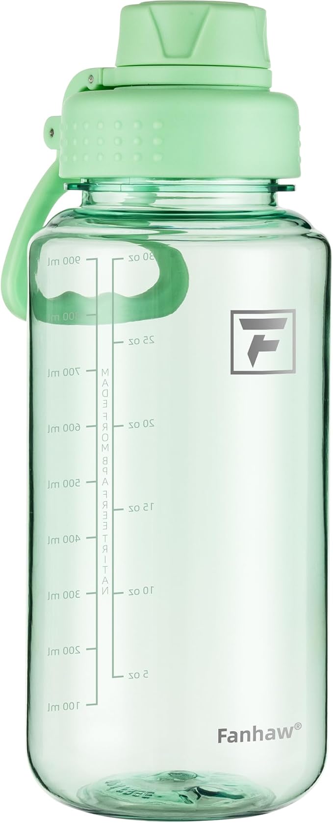 Fanhaw 32 oz Clear Water Bottle with Fast-Flow Spout Lid, BPA-Free Tritan, Wide Mouth, Leakproof, Reusable Bottle for Gym, School, Office, Travel (Glow Green)