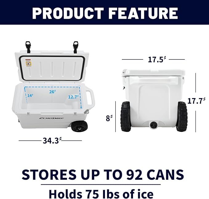 EchoSmile 25/30/35/40/60/75 Quart Rotomolded Cooler, Built to Stand up to The Rigors of The Journey