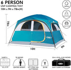 UNP Tents 6 Person Waterproof Windproof Easy Setup,Double Layer Family Camping Tent with 1 Mesh Door & 5 Large Mesh Windows -10'X9'X78in(H)