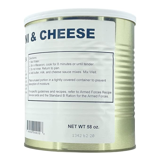 Military Surplus Freeze-Dried Uncooked Macaroni and Cheese – 24 Servings per Can – 58 oz – Easy Prep Survival Food with 25+ Year Shelf Life – Emergency Food Supply for Camping, Hunting, Backpacking, and Long-Term Storage