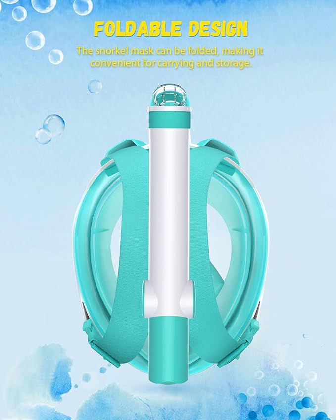 W WSTOO Kids Full Face Snorkel Masks,Suitable for Beginners Dry Top Snorkeling Gear,Can Your Mouth or Nose to Breathe,180 Degrees Panoramic View,Anti-Fog Anti-Leak,Summer Travel and Vacationing Gifts