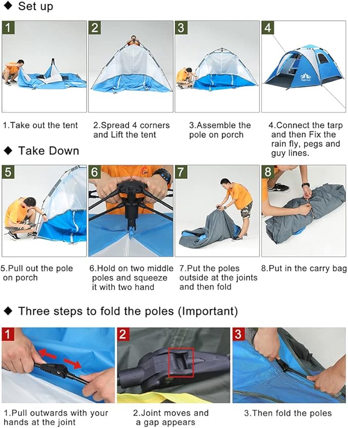 Night Cat Instant Popup Tents 2-3 Persons with Footprint Tarp Easy Setup Camping Tent with Rainfly Double Layers Waterproof Automatic Hydraulic Mechaism