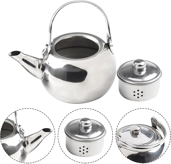 Stainless Steel Tea Kettle, Heat Resistant Handle Stovetop Camping Coffee Pot Water Bottle with Built in Filter for Tea and Beverage Brewing(14cm)