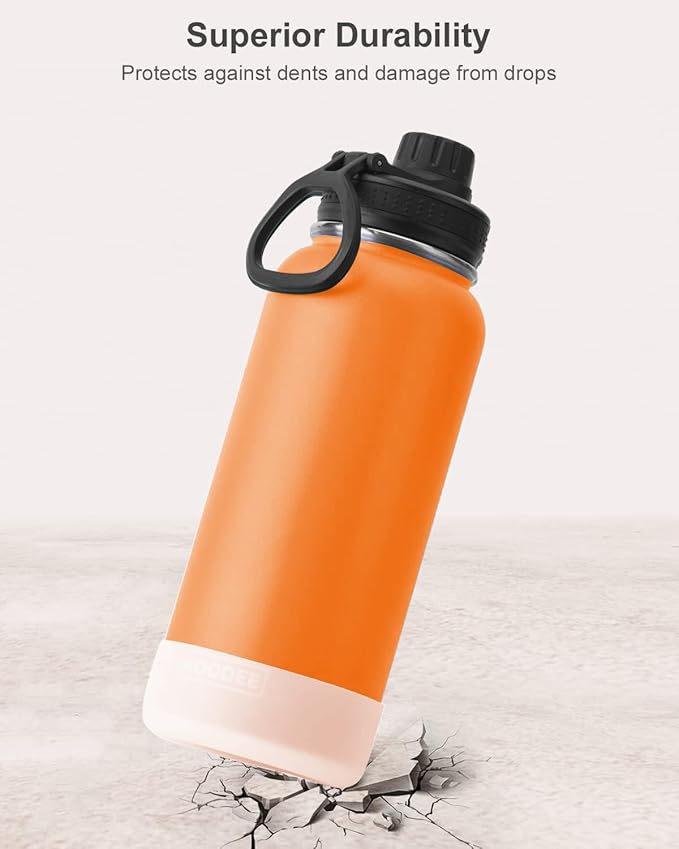 koodee Insulated Water Bottle, 32 oz Stainless Steel Double Wall Vacuum Wide Mouth Sport Bottle with Leakproof Spout Lid （Cosmic Orange）