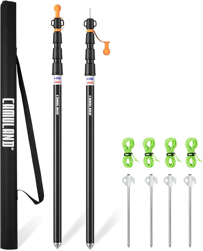 CAMULAND Tent Poles, Heavy Duty Tarp Poles Canopy Poles Aluminum Tent Poles with Non-Slip Cone Bottom, Adjustable Telescoping Tarp Poles