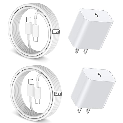 6FT iPhone 17 16 15 Charger Fast Charging, 2Pack 20W USB C Apple Charger Travel Plug Block Phone Charging Cable Cord for iPhone 17 Air/17 Pro/17 Pro Max/16e/16 Pro Max/16 Plus/15/15 Pro/15Pro Max/iPad