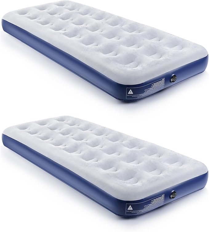 Camping Air Mattress Inflatable Air Bed Flocked Surface Travel Bed Sleeping Pad Air Bed for Outdoor Camping Tent Guest Travelling(2 PCS)