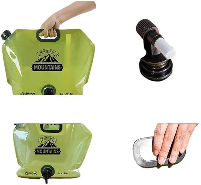 Collapsible Water Container with Spigot,2.1Gallon BPA Free Water Storage Carrier Jug for Folding Hiking,Canteen,Outdoor Sport,Riding,Mountaineer,Hurricane Emergency Water Bottle （2Pcs 1 Green&1 Khaki）