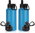 Volhoply 32 oz Insulated Water Bottles Bulk 2 Pack with Straw Lid & Spout Lid,Stainless Steel Sports Water Bottle,Double Wall Vacuum Cups,Leakproof Wide Mouth Metal Flask for Hiking,Camping(Blue,2)