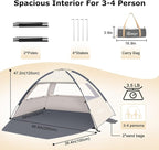 COMMOUDS Beach Tent Sun Shade for 3/4-5/6-7/8-10 Person, UPF 50+ Beach Sun Shelter Canopy Tent, Lightweight, Easy Set Up and Carry