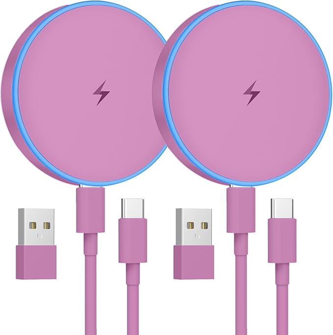 MagSafe Charger 2 Pack 15W Magnetic Wireless Charger Fast Charging Pad Compatible with iPhone 17/16/15/14/13/12 Series & AirPods 4/3/2/Pro Magnetic MagSafe Charging Pad with Dual Ports-Purple