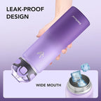 Enerbone 24 oz Insulated Water Bottle, Stainless Steel Bottle with Carrying Strap, Double-Wall Vacuum Insulation Design, Leakproof Sports Bottle with Straw, Keep Drinks Cold or Hot for Hours