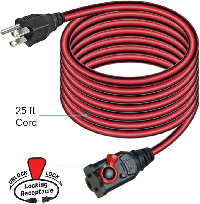 OSKOS 6-Grounded-Outlet Power Hub with Swivel Safety Cover (UL Certified), Outdoor Use, Resettable 15A Circuit Breaker, 25FT Extension Cord with Locking Outlet (ETL Listed). Combo Pack.