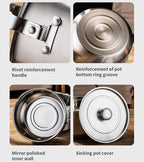 304 Stainless Steel Camping Cookware Set, Pots and Pans for Campfire Cooking, Includes Travel Tote Bag for 4-6 People