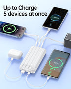 RONEGN Portable Charger with Built in Cable - Power Bank Fast Charging 22.5W USB C 10000mAh LED Display Travel Battery Pack 5 Outputs & 3 Inputs for iPhone Samsung Android iPad Phones Tablets etc
