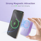Magnetic Power Bank, 10000mAh Magnetic Portable Charger, 22.5W Wireless Power Bank, USB-C Fast Charging, LED Display Magnetic Battery Pack, Compatible for iPhone17/16/15/14/13 Pro/Pro Max/Plus(Purple)