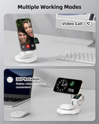3 in 1 Magnetic Wireless Charger Stand for Apple Devices, TRIBONE Fast Charging Station for iPhone 17/16/15/14/13/12 Series, Apple Watch, Airpods (White)