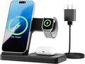 Wireless Charging Station for Apple Devices: 3 in 1 Foldable Qi Compact Case-Friendly Charger Stand for iPhone 17-12 & Apple Watch & AirPods Charging Dock for Travel Home Office Desk Nightstand(Black)