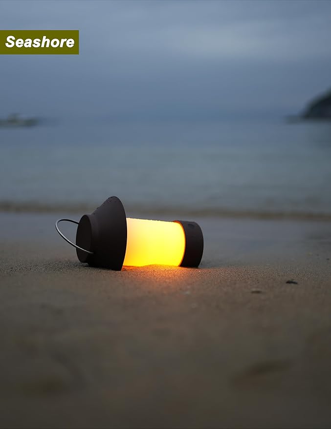 Rechargeable Outdoor Lantern Waterproof, Dimmable Warm White & Flickering Flame Mood Light, Portable Cordless Table Lamp for Patio/Camping/Shower/Emergency Power Outage (Khaki)