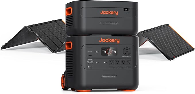 Jackery Solar Generator 2000 Plus 500W and Battery Pack, 4084Wh LiFePO4 Battery 3000W Output, Portable Power Station with 500W Solar Panel, Expandable for Outdoor and Home Emergency