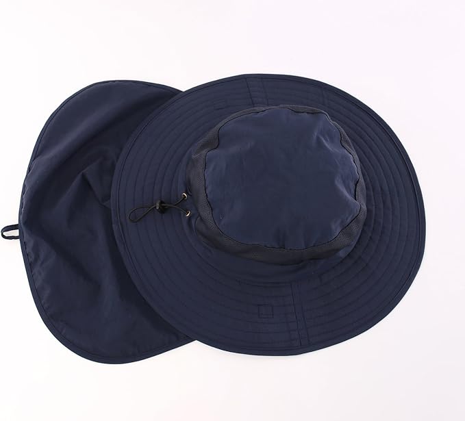 Home Prefer Outdoor UPF50+ Mesh Sun Hat Wide Brim Fishing Hat with Neck Flap Sun Hat for Men Women