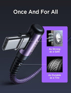 AINOPE USB C Cable 60W 2-Pack 6.6ft Nylon Braided USB C to USB C Cable Type C Charger Fast Charging Right Angle USBC Cable Charger Cord for iPhone 16 Pro Max 15 Plus Samsung S24 S23 iPad Pro Purple