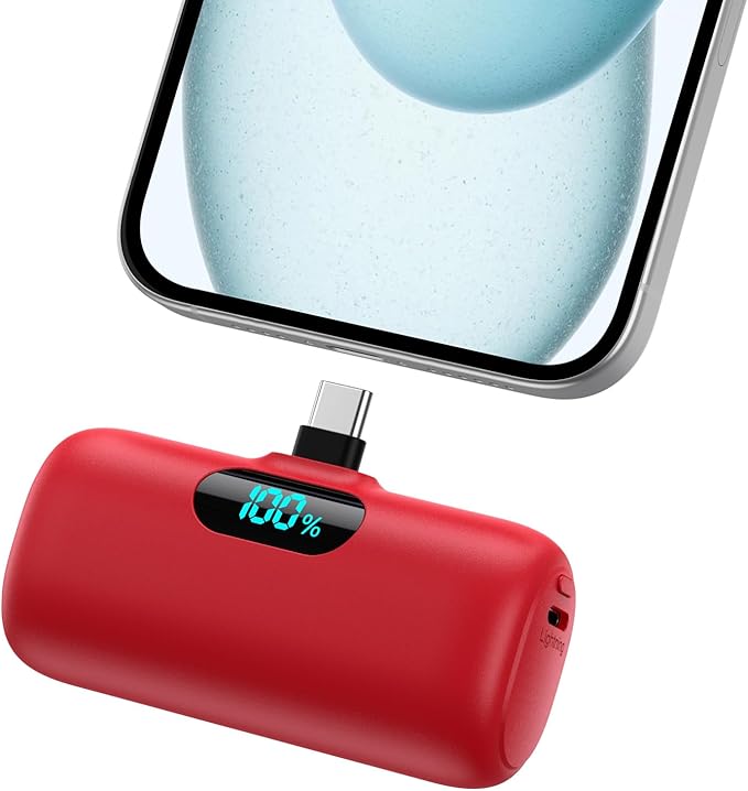 Mini Portable Charger USB C Power Bank,Upgraded 5000mAh PD Fast Charging Battery Pack Built-in USB-C Connector,LCD Display,Compatible with iPhone16,16 Plus,16Pro/Max/15,iPad Pro/Air,Android Phone etc