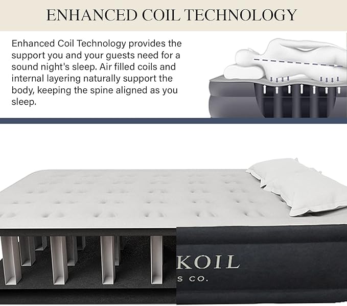 King Koil Pillow Top Plush Full Size Air Mattress with Built-in Pump for Home, Camping & Guests, 16" Inflatable Airbed Luxury Double High Adjustable Blow Up Bed, Waterproof, 1-Year Warranty