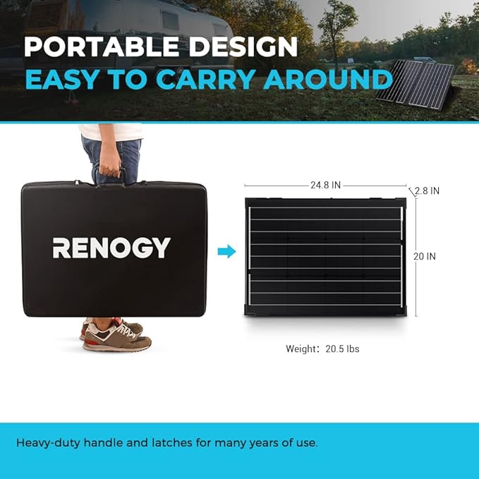 Renogy 100 Watt 12 Volt Portable Solar Panel for Power Station, Foldable 100W Solar Panel Suitcase with Adjustable Kickstand, Solar Charger for RV Camping Off Grid System,Black