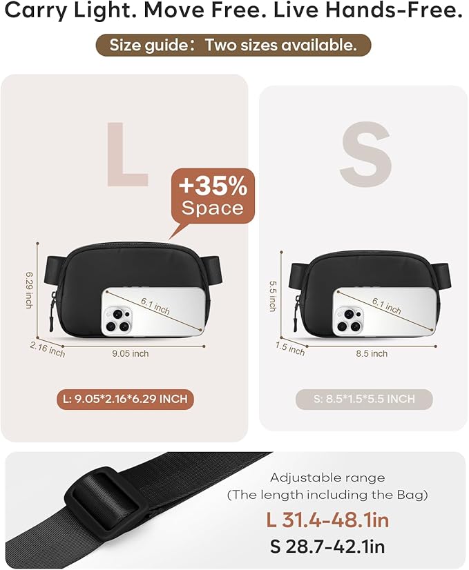 Pritent Fanny Packs for Women Cross Body Bag Waterproof Belt Bag with Adjustable Strap and Zipper Back Pocket Small Crossbody Bags Fashion Waist Packs for Workout Travelling(Black)