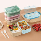 NatraProw Bento Box for Adult, 1200 ML Lunch Containers, LeakProof Lunch Box with Utensils, BPA Free, 3 Compartment Bento Box Microwave Safe, Khaki