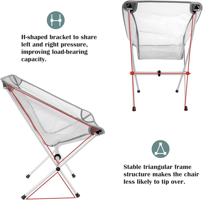Ultra-Light Folding Camping Chair, All-Aluminum Frame, Surper Breathable Fabric, Easy to Carry, Compact Storage Size (2, Grey)