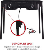 GYMAX Camping Stove, 2 Burner Propane Camp Stove w/Detachable Legs, 150,000-BTU Output, 20 PSI Regulator & CSA Certification, 30’’ Outdoor Stove, High Pressure Propane Burner for BBQ (2 Burner)