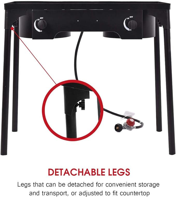 GYMAX Camping Stove, 2 Burner Propane Camp Stove w/Detachable Legs, 150,000-BTU Output, 20 PSI Regulator & CSA Certification, 30’’ Outdoor Stove, High Pressure Propane Burner for BBQ (2 Burner)