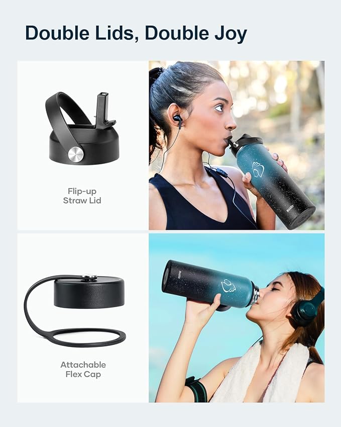 BUZIO 40oz Insulated Water Bottle with Straw, Stainless Steel Double Wall Sports Wide Mouth Water Bottle, BPA-Free Flex Cap and Straw Lid, Keep Cold for 48 Hrs, Hot for 24 Hrs, Starry Indigo