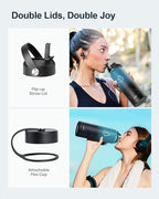 BUZIO 40oz Insulated Water Bottle with Straw, Stainless Steel Double Wall Sports Wide Mouth Water Bottle, BPA-Free Flex Cap and Straw Lid, Keep Cold for 48 Hrs, Hot for 24 Hrs, Starry Indigo