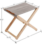 Folding Canvas Camp Stools Set of 4, Wood Folding Camping Stool Patio Portable Foot Stool for Garden Outdoor Fishing Picnic Travel BBQ, Grey