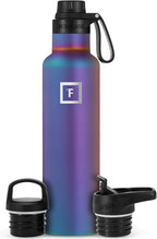 IRON °FLASK Camping & Hiking Hydration Canteens - 3 Lids (Narrow Spout Lid) Leak Proof Vacuum Insulated Stainless Steel - Hot & Cold Double Walled Sports Water Bottle - Aurora, 24 Oz