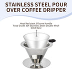 Stainless Steel Pour Over Coffee Dripper, Reusable Fine Mesh Filter for 1-2 Cups, Paperless Coffee Maker for Home, Travel, Camping