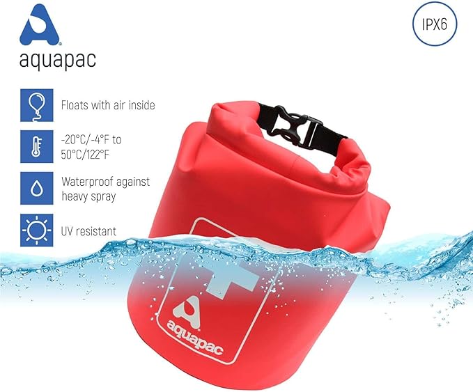 Aquapac Waterproof First Aid Kit Dry Bag for Emergency Use with Secure Buckle - Red