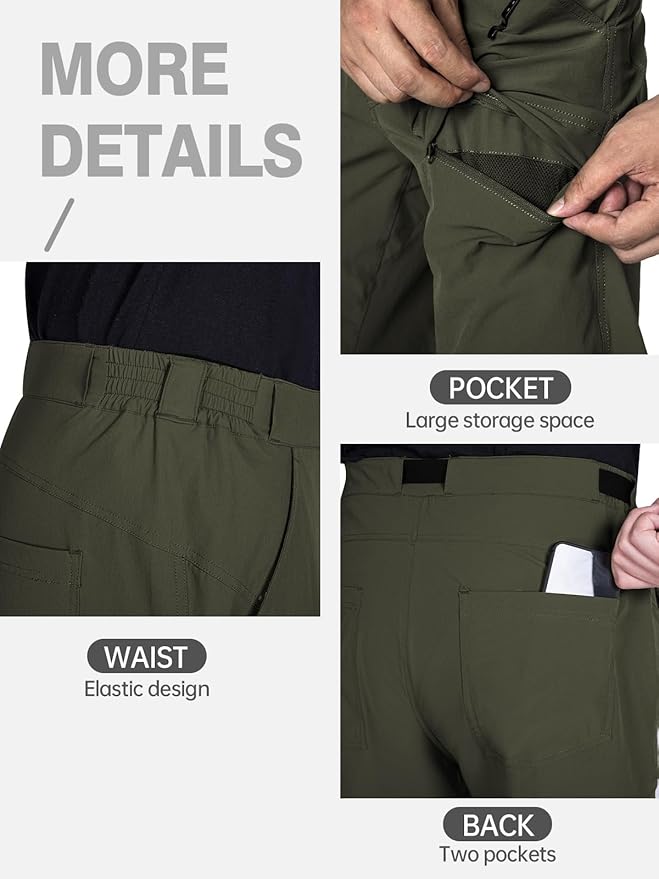 FREE SOLDIER Men's Outdoor Cargo Hiking Pants with Belt Lightweight Waterproof Quick Dry Tactical Pants Nylon Spandex