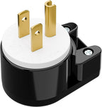 90 Degree USA Canada Male Plug, Plugrand Nema 5-15P 3 Pole Angle DIY Plug, 15A 125V USA 3Pin Right Angle AC Plugs, Nema 5-15P Angled Rewireable 12 Direction Male US 3Pole AC Connector, Black