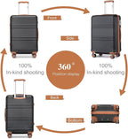 Kono 4 Piece Luggage Sets Expandable(only 28") Lightweight with Spinner Wheels TSA Lock Hardside Travel Rolling Suitcases 20in 24in 28in Carry on and 12in Mini Cosmetic Case Apricot Black